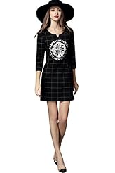 V-neck Polyester/Spandex Plaid Print Mesh Shift  Dress