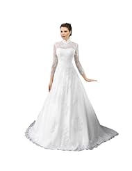 High-Neck Belted Tulle Long Sleeves  Dress with a Court Train 