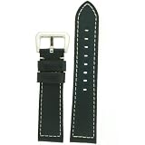 Black Genuine Leather Watch Band 24mm with Stitching
