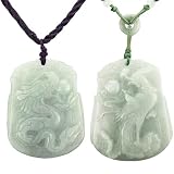 Natural Grade A Jadeite Jade Hand Carved Dragon and Phoenix Pendant Necklace Couples Set
