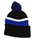 Simplicity Winter Knit Beanie Pom Pom Cuffed Stripe Hat Cap Unisex