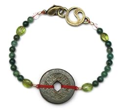 AfricanJadeandPeridotProsperitywithPeridotBraceletwithCoin-71/2