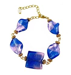 Bracelet - B59 - Murano Style Glass - Twists & Square ~ Blue and Pink