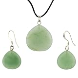Green Aventurine Briolette Drop Pendant and Earrings Set - Pendant (22mm), Earrings (15mm) - Adjustable Cord Necklace