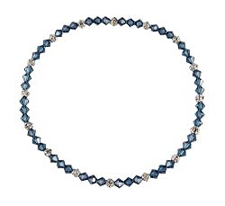 Anklet - A67 - Stretch - 4mm Swarovski (tm) Crystal and Silver Tone Heishi Beads ~ Montana (Denim) Blue