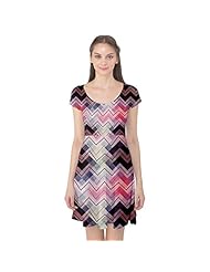 Chevron Print Geometric Print Cap Sleeves Stretchy Polyester/Spandex  Dress
