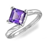 6MM 1CT Princess Cut Natural Amethyst Ring In Sterling Silver