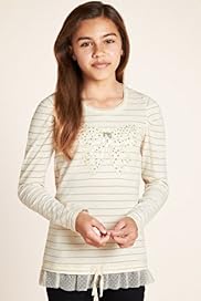 Autograph Cotton Rich Sequin Striped Bow T Shirt