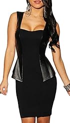 Sexy Spring  Illusion Sleeveless Scoop Neck Leather/Polyester  Dress With Ruffles