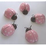 Wooden Pink and White Ladybug Wall Hangings - Set of 5