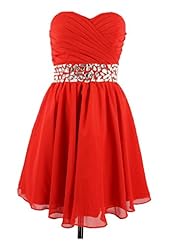 A-line Strapless Cocktail Short Chiffon Crystal Lace-Up Evening Dress/Homecoming Dress/Prom Dress/Wedding Party Dress 