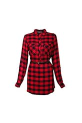 Belted Cotton Checkered Print Plaid Print  Dress