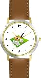 Golf Icon Montage - Club, Golf Ball on Tee, Glove - Golf Theme - WATCHBUDDY&reg; DELUXE TWO-TONE THEME WATCH - Arabic Numbers - Brown Leather Strap-Women's Size-Small
