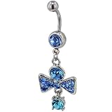 Belly Button Rings Blue Crystal Bow Dangle Fashion September Belly Navel Ring Body Jewelry