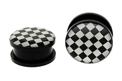 Acrylic Black & White Checkers Plugs 6g - Sold as a Pair
