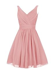 V-neck Chiffon Cocktail Knee Length Pleated Homecoming Dress/Bridesmaid Dress/Prom Dress/Party Dress 