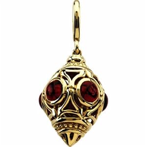 14K Yellow Gold Genuine Cabochon Rhodolite Garnet Charm Pendant