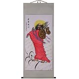Hand-Painted 69" Oriental Wall Art Scroll - Chinese Monk With Beige Border