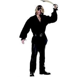 BLACK Strapping Swashbuckler Man Costume Shirt (guns, eye patch, headwrap, pants not included)