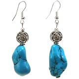 Handmade Turquoise & Silver Floral Bead Dangle Earrings