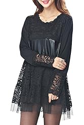 Tiered Lace Leather Spring Long Sleeves  Dress