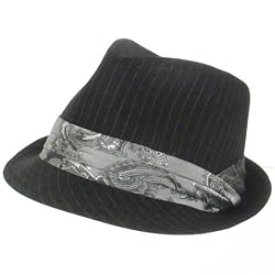 New Pinstripe Fedora Printed Paisley 3 Pleat Hat * Black Medium