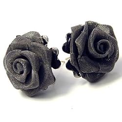 Dark Grey Meshed Rose Post Earrings Fashion Jewelry