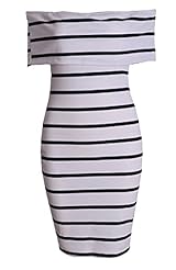 Sexy Spring Summer Bateau Neck Striped Print Cotton  Dress