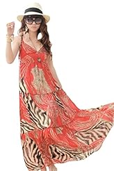 Sexy V-neck Leopard Print Summer Chiffon Maxi Dress 