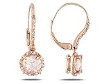 10k Pink Gold 1 3/4 CT TGW Morganite 1/10 CT TDW Diamond Dangle Earrings (G-H, I1-I2)