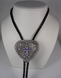 Diamondcut  Heart w/Purple Cross  Enamel Religious Bolo Tie