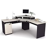 Bestar Hampton Home Office Corner Computer Desk in Sand Granite Charcoal