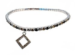 Anklet - A37 - Swarovski Crystal - Stretch ~ Black and Brown with Diamond-Shaped Charm
