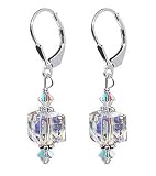 SCER053 Sterling Silver 8mm Clear Cube Crystal Earrings Made with Swarovski Elements