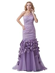 Floral Print Asymmetric One Shoulder Organza/Satin/Taffeta/Tulle Mermaid  Dress with a Brush/Sweep Train 