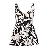 White Leaves One Piece V-Neck Swimdress Swimsuit by Shore Shapes - Women's Swimwear Plus Size Swimsuit