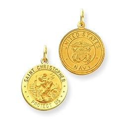 14k Reversable US Navy St. Christopher Pendant