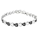 Tressa Sterling Silver Black Cubic Zirconia Heart Link Bracelet