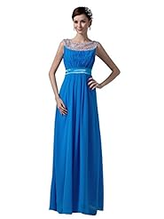 A-line Floor Length Chiffon/Satin Natural   Waistline Scoop Neck Lace Belted Beaded Illusion Prom Dress 