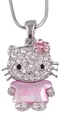 Beautiful Kitty Full Body Pink Acrylic Crystal Rhinestone Pendant and Necklace with Pink Crystal Bow - Comes Gift Boxed