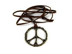 Brass Peace Sign Pendant in Twisted Tree Branch Design with Leather Necklace