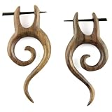 Hand Carved Sono Wood Spiral Tail With Horn Pin Earrings Hand Carved Sono Wood Spiral Tail With Horn Pin Earrings