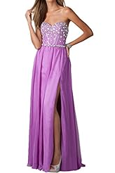 Strapless Chiffon Sweetheart Slit Open-Back Evening Dress 