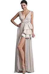 Sexy V-neck Slit Floor Length Chiffon Evening Dress/Prom Dress 