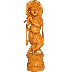 Lord Krishna Statues in Wood Carving (jwcs024)