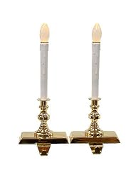 2-Piece Lighted Brass Stocking Holder Set With Candle Lamps #H89106