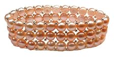 3 Rows of Fresh Water Beige Colored Pearls with Sterling Silver