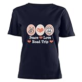 Peace Love Route 66 Road Trip Women's V-Neck Dark Women's V-Neck Dark T-Shirt by CafePress