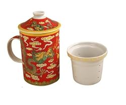 Oriental Tall Tea Cup with Filter - Red Cup Dragon