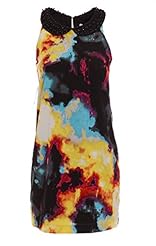 General Print Shift Crepe/Polyester Beaded Mini Dress 